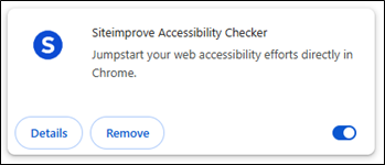Siteimprove accessibility checker popup used to turn on the extension