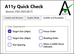 A11y Quick Check usability and readability tab